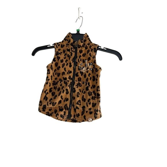 MARLEYLILLY Girls Vest Monogramed Full Zip Animal Print Brown Size 3T - Picture 1 of 6